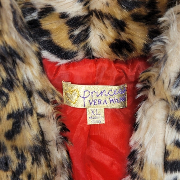 Princess Vera Wang Sie XL 14 Faux Fur Leopard Jacket Teddy Coat Cheetah Print - Picture 3 of 6